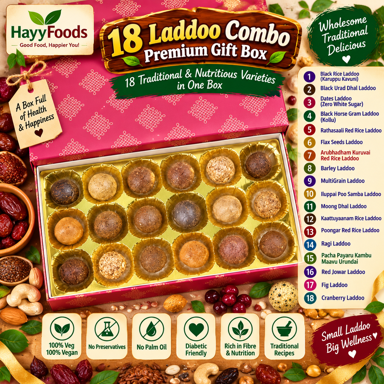 Assorted Laddoo Gift Box – 18 Varieties