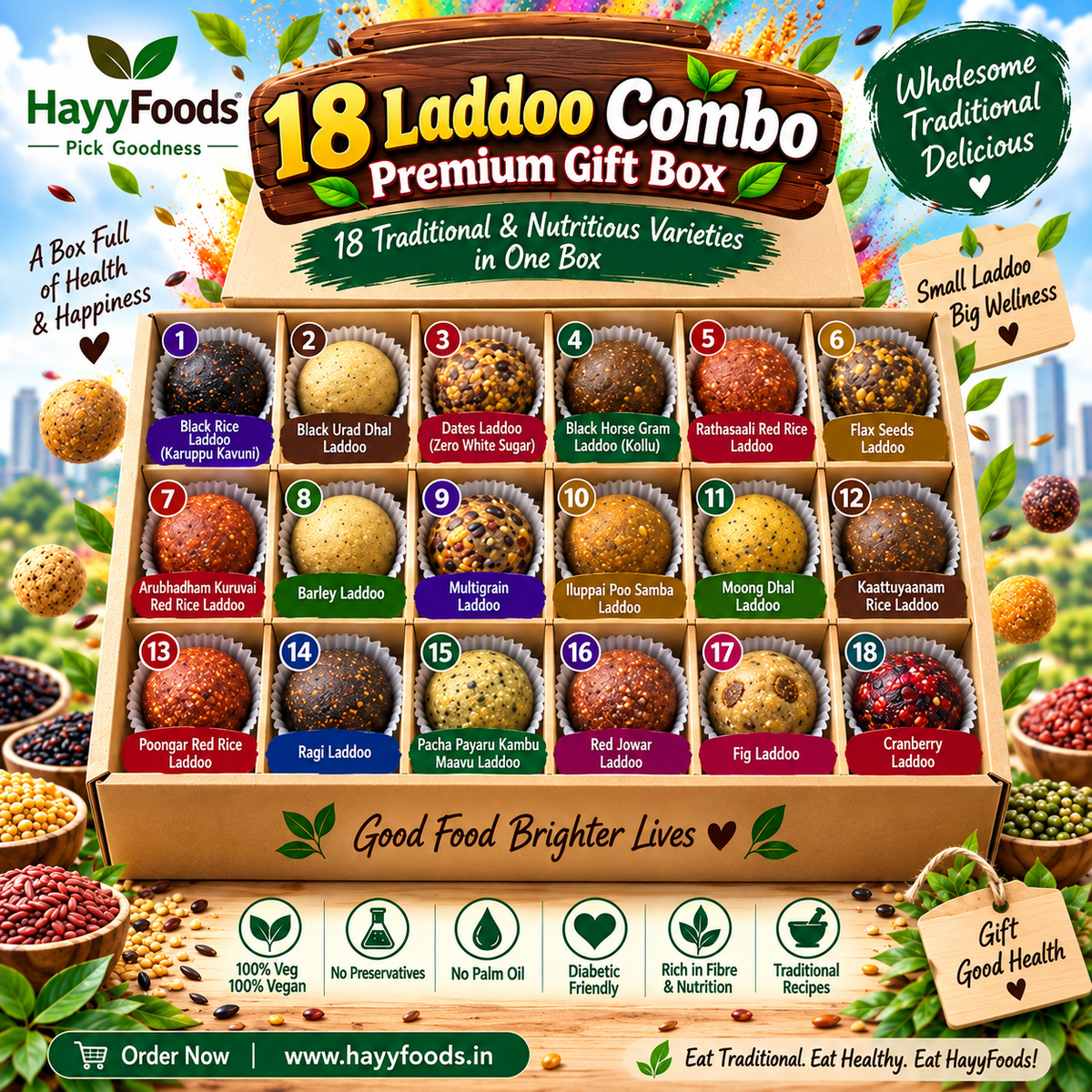 Assorted Laddoo Gift Box – 18 Varieties