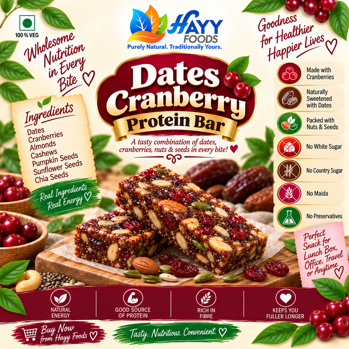 Cranberry Dates & Nuts Protein Bars