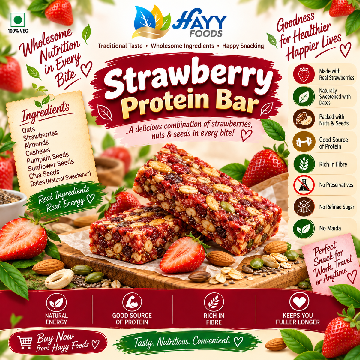 Strawberry Dates & Nuts Protein Bars