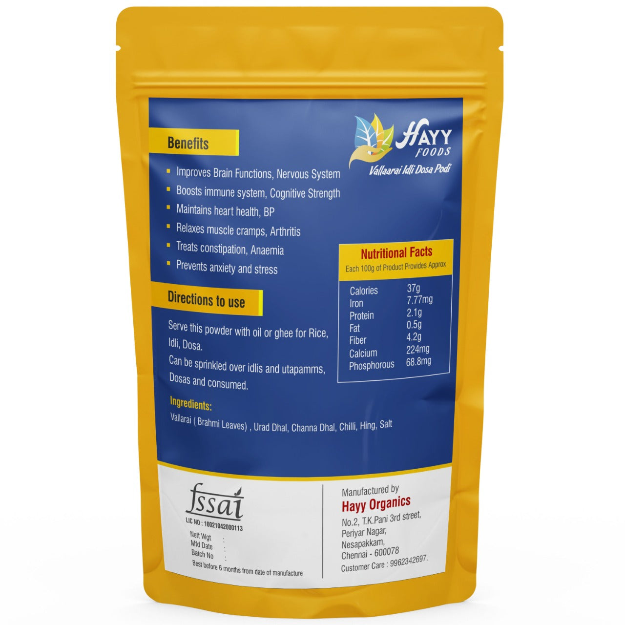 Vallarai Keerai Idli Podi 250g