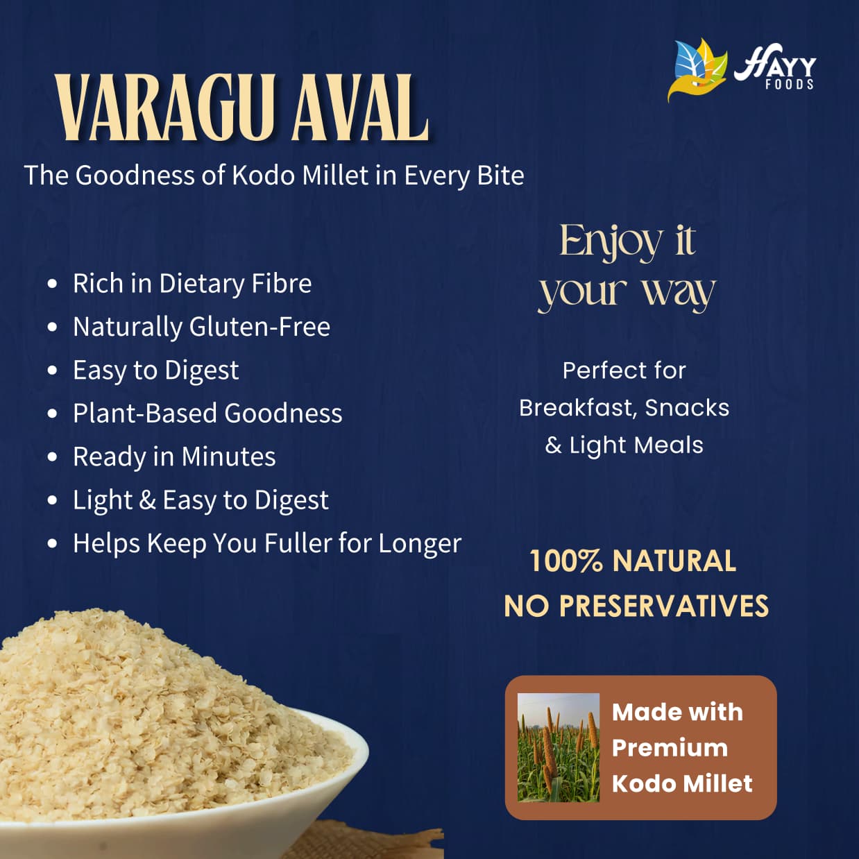 Varagu Aval Poha (Kodo Millet Flakes)