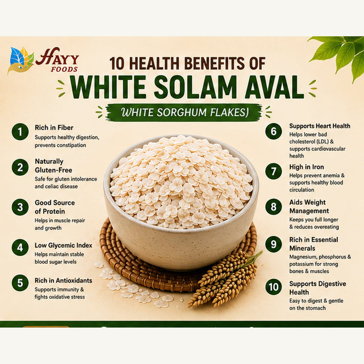 White Cholam Aval (White Sorghum Flakes) - White Jowar Poha